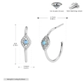 Detail view of silver evil eye earring showing precise dimensions and light blue opal stone - Platinum Plated 925 Silver - Blue Opal