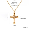 Collana con ciondolo a croce in acciaio inossidabile placcato oro rosa con zirconi - 45cm (SKU-544) / Oro rosa