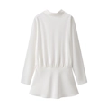 Élégant haut blanc en satin à manches longues avec col montant et taille basque évasée - S / Blanc
