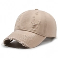 Distressed khaki vintage baseball cap with ripped details and retro washed denim style - Adjustable / Beige