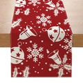 Christmas table runner with red festive print featuring snowflakes and bells - Red Bells Snowflakes