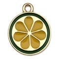 Enameled lemon fruit slice charm pendant in gold and yellow for DIY jewelry making - Lemon Slice 14x22mm