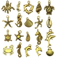 Golden sea animal alloy pendants set including mermaid, turtle, and dolphin for DIY jewelry - Mixed 20pcs Antique Gold Ocean Series