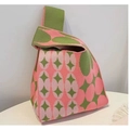 Borsa tote in maglia rosa e verde con motivi a stelle per confezioni regalo - Stella Rosa