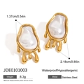 Waterproof gold stainless steel earrings with molten texture and white faux pearls - Lava Shape Earrings (JDE0101003)