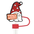 Tapa de silicona para pajita de gnomo navideño rojo de 10mm con letrero Merry Christmas - Gnomo de Navidad - Feliz Navidad