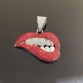 Hip hop silver chain necklace featuring a sexy red rhinestone bite lip pendant - Pendant Only / Silver-Red Lips