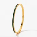 Gold stainless steel bangle with deep green rectangular zircon stone inlays - Gold Green Zirconia Style (SAK948)