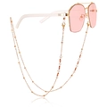 Pink gradient polygon sunglasses with long gold beaded eyewear chain accessory - Gold Beads Style