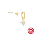 Parure de trois boucles d'oreilles en argent S925 doré avec étoiles et zircons brillants - Argent 925 / Ensemble 3pcs Or #1
