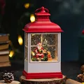 Vintage red Christmas lantern with Santa Claus and golden retriever dog scenes - Small Vintage Red Santa Claus