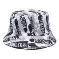 Sombrero de pescador blanco con estampados de fútbol negros y letras de estilo deportivo - M / Estampado de fútbol negro blanco gris