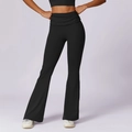 Pantaloni da yoga neri a vita alta svasati con spacco sull'orlo per fitness e sport - S / Nero Premium