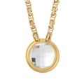 Golden link chain necklace featuring a large round transparent faceted crystal pendant - Gold White Necklace (KN114102-Z)