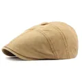 Klassische khakifarbene Baumwoll-Schiebermütze mit feiner Twill-Struktur und Knopf - Einheitsgröße / Khaki