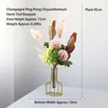 Nordic hydroponic flower vase with golden iron frame and champagne artificial pompon mums - Champagne Ping Pong Mum Set