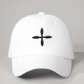 White cotton baseball cap with black diamond embroidery and adjustable strap for outdoors - One Size / White