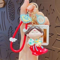 Chinese Tang Dynasty girl keychain with red dress, U-shaped strap and floral charm - Red
