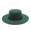 Close-up of dark green wool fedora with black leather band and silver star studs - M (56-58cm) / Dark Green