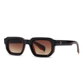 Retro rectangle sunglasses with black frame, gradient brown lenses and star rivet accents - Black Frame / Tea Gradient Lens