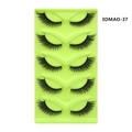 Detail view of 5 pairs of dense 3D cat-eye faux mink lashes on a green tray - 3D Fox Dense Curled Style (3DMAO-37)