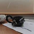 Black handmade ceramic coffee cup featuring unique 3D butterfly accents and irregular handle - Black Double Butterfly Single Mug / Single Cup
