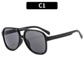 Classic black aviator sunglasses with double bridge and dark grey lenses, C1 model - Black Frame Black Grey Lens