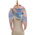Detail of soft colorful plaid mohair triangle scarf with delicate overlock stitched edges - 01# Light Pink Blue