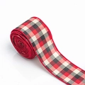 Classic red black and white buffalo check ribbon roll with reinforced edges for decor - Black Beige Red Plaid / 6cm x 5m
