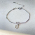 Silver stainless steel double-layered bracelet with letter U pendant and lobster clasp - Silver-U