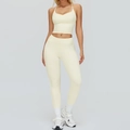 Ensemble de yoga jaune pâle avec brassière col en V et legging taille haute à rayures - S / Débardeur + Pantalon Long / Jaune Abricot