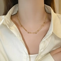 Elegant gold double-layered necklace featuring square charms worn on a female model - Double Layer Square Bead Chain / Gold