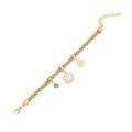 Goldenes Kugelkettenarmband mit Blumenanhängern und türkisem Steinanhänger - Doppelblume und Türkis Stil (2#)
