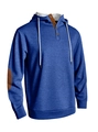 Men's blue heathered hoodie with buttoned placket and brown elbow patches - Sapphire Blue