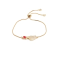 Adjustable gold bracelet with zircon hand heart pendant and red enamel detail - Box Chain / Gold