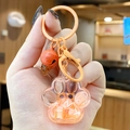 Cute orange cat paw liquid sand keychain with matte metal ring and matching bell - Orange Cat Paw Letter Beads