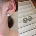 Elegant gray pearl stud earrings with minimalist silver pin design for women - Grey 12mm Silver Pin (24#)