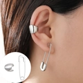 Ensemble de boucles d'oreilles épingle de sûreté argentées et ear cuff poli tendance - Boucle d'Oreille Argent Style Épingle à Nourrice (X833)