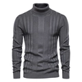 Slim fit men's turtleneck knit sweater in dark grey with vertical ribbed texture - M / Dark Gray
