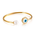 Bracciale rigido Evil Eye dorato con perla bianca in acciaio inossidabile placcato oro 18K - Malocchio Tondo (KB123061-K) / Oro