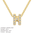 Hip hop style 14K gold plated stainless steel initial H pendant necklace with zircons - Letter H / Gold