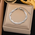 Bracciale multistrato intrecciato in acciaio al titanio argento con chiusura a moschettone - Bracciale a Doppio Filo (SLE28) / Colore acciaio