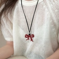 Elegant red bow pendant necklace with black cord for stylish women fashion accessory - 61# Red Bow Ribbon