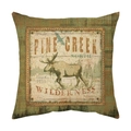 Leinen-Kissenbezug mit Vintage Pine Creek North Waldtier-Druck in Grün und Braun - Stil 1