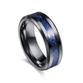 Polished black titanium ring with blue carbon fiber inlay and silver dragon pattern - Black Plated Blue Black Dragon