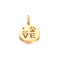 Golden stainless steel circular pendant with hollow LOVE text and a cute paw print - LOVE Letter / Gold