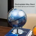 Modern blue globe on silver metal stand placed on a blue book for desk decoration - 20cm Blue Silkscreen English Ball