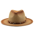 Handwoven straw Panama hat with brown gradient finish and vintage beaded leather band - M (56-58cm) / Brown to Beige Gradient (06)