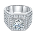 Luxuriöser Herrenring aus S925 Silber mit 5 Karat Moissanit und Voll-Pavé-Fassung - HK Größe 15 / 2 ct