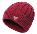 Winter knit beanie in maroon burgundy with ribbed texture and soft fleece lining - Wine Red (Beanie Only)